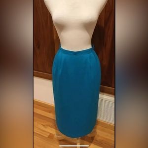 Vintage Teal Blue Pencil Skirt High Waist Midi Office Career Wear Size S